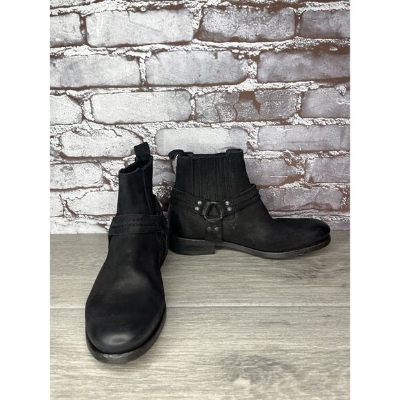 AllSaints Italy Black Leather Harness Ankle Chelsea Boots Women’s 37EU/6.5M US - Picture 8 of 16